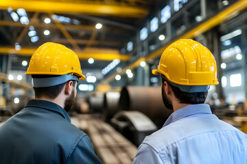 Workers working in a steel factory. Growth and advancement of the steel industry. Increased demand for steel and prices concept.