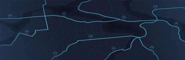 GPS tracking system for navigating car traffic. Concept of car with road and intersection. General city map with streets, roads. Navigation system for avoiding traffic jams. Vector illustration