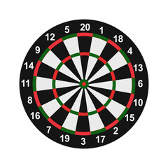 Concept of competition and achievement goals.Achieving goals in business and life.Dartboard with dart stuck right in center of target.Isolate on a white background