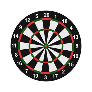 Concept of competition and achievement goals.Achieving goals in business and life.Dartboard with dart stuck right in center of target.Isolate on a white background