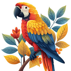 Obraz premium Colorful Parrot Sitting on Branch Illustration
