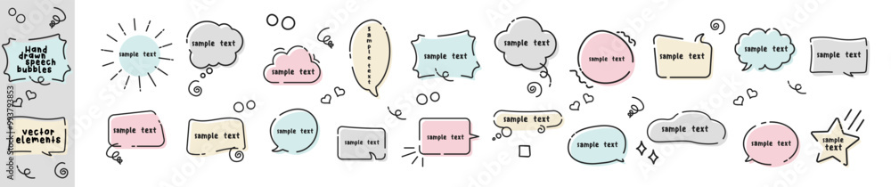 Poster set of hand drawn speech bubbles and text. frame, doodle, speech bubble, handwriting. cloud textbox 
