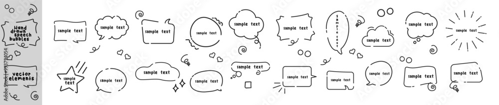 Aufkleber set of hand drawn speech bubbles and text. frame, doodle, speech bubble, handwriting. cloud textbox 