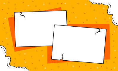 Comic background with information board. Colorful comic pop art background with cloud illustration.