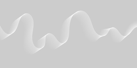Abstract white wave dynamic curve lines on gray background. Energy technology concept modern backdrop design for business, presentation, banner.