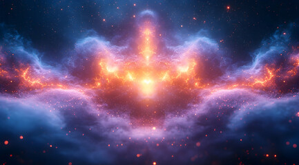 Naklejka premium Abstract 3D Background: Cosmic Nebula with Glowing Particles