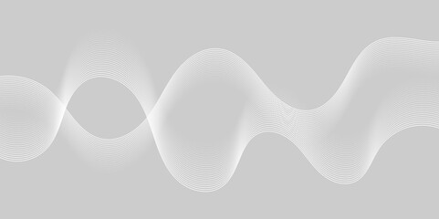 Abstract white wave dynamic curve lines on gray background. Energy technology concept modern backdrop design for business, presentation, banner.