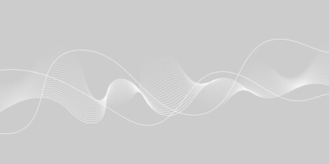 Abstract white wave dynamic curve lines on gray background. Energy technology concept modern backdrop design for business, presentation, banner.