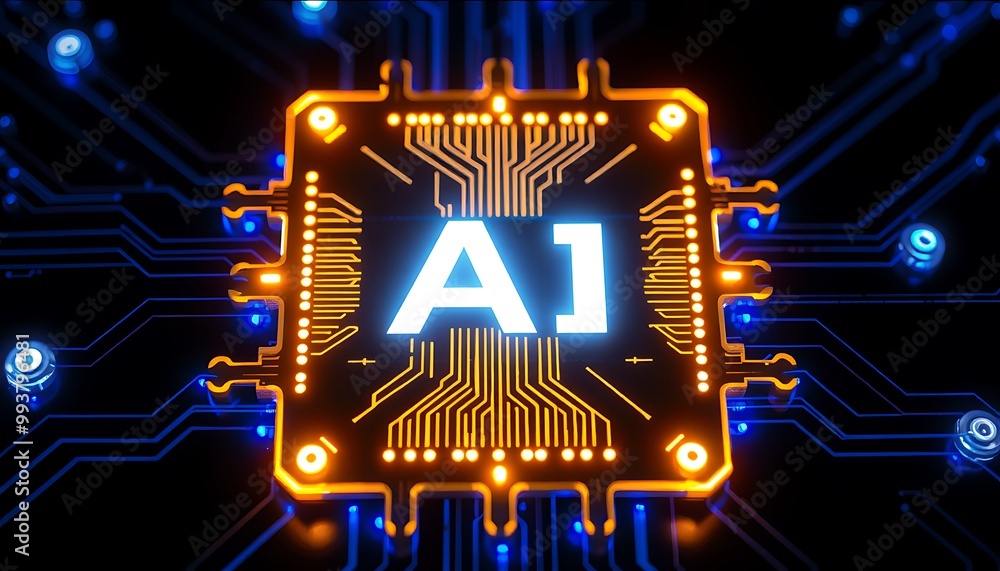 Poster a glowing chip with the letters 