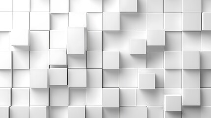 A textured wall featuring various white cubes arranged in a modern, abstract pattern.