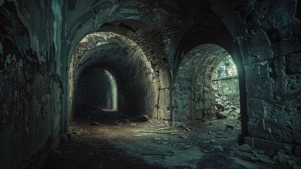 Naklejka premium dream with forgotten ruin where ghostly lights dance on walls