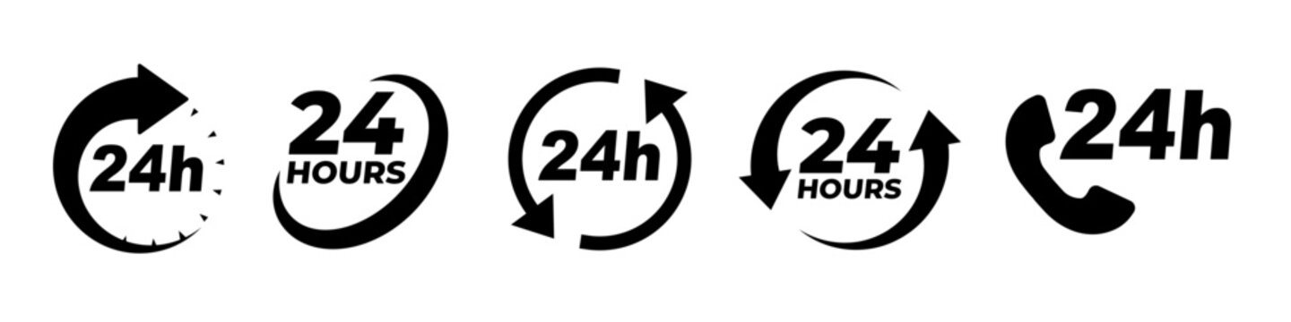 24 hours icons. 24 hours support.