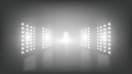 Abstract technology background stadium stage hall with scenic lights of round futuristic technology user interface White vector lighting empty stage spotlight background.