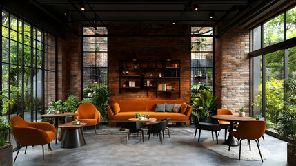 Industrial Loft Living Room Interior Design 3D Rendering