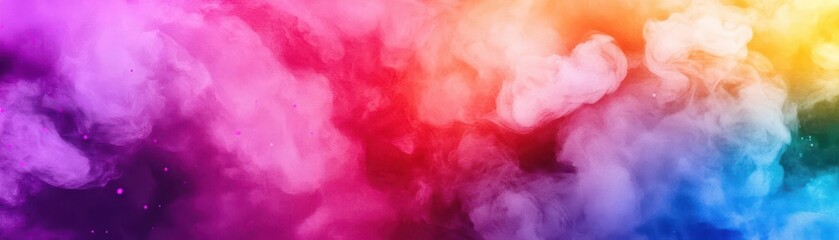 Fototapeta premium Colorful smoke cloud with vibrant hues of pink, blue, and yellow on a white background.