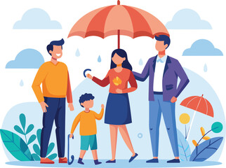 family with umbrella
