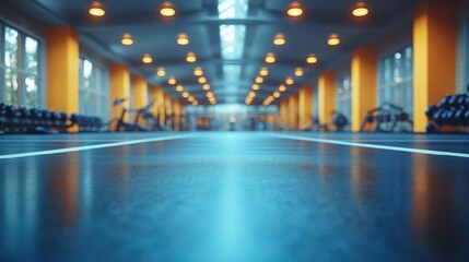 spotlight on a spacious gym backdrop showcasing a pristine tabletop for product display the energetic vibe of the gym complements a health and fitness theme