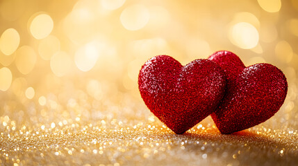 Two Sparkling Red Hearts on a Glittery Blue Background design