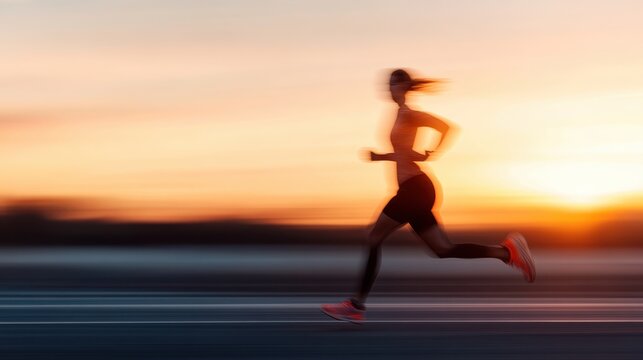 A dynamic image of a runner in motion captured against the backdrop of a vibrant sunset, emphasizing speed, determination, and the beauty of nature.