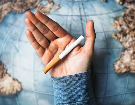 cigarette dans une main, pr&eacute;vention du tabagisme, illustration ia