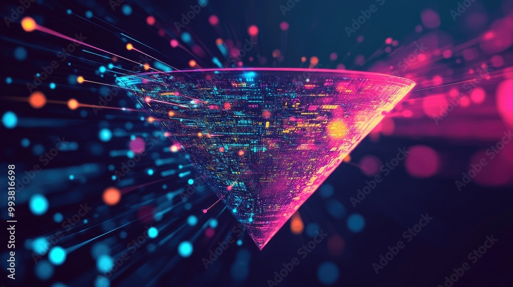 Poster Abstract representation of a funnel capturing online data and refining it into structured information.