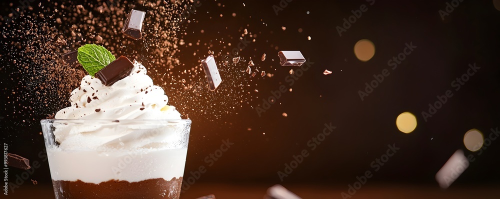 Aufkleber decadent chocolate mousse splash - dynamic close-up action shot emphasizing rich textures with shard