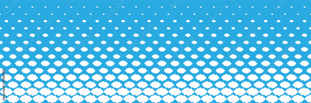 Poster horizontal faded white clouds on blue for pattern and background.
