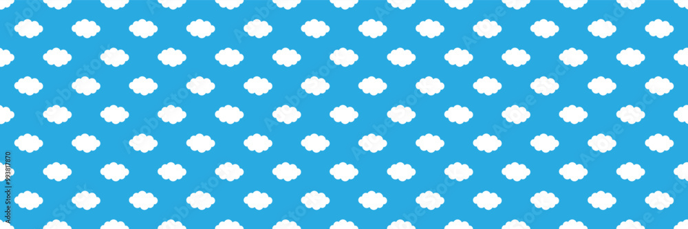 Poster horizontal seamless of white clouds on blue for pattern and background.
