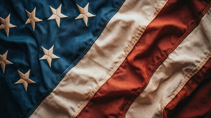 A close-up of the American flag's fabric, gently moving in the breeze, symbolizing freedom and national pride
