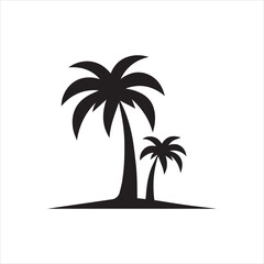Minimalist Silhouette of Two Curved Palm Trees on White Background
