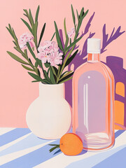 Still life, Citrus, Water, Healthy lifestyle, Bouquet of flowers in a vase Wall art, Acrylic poster, Esthetics, Delicate soft tones