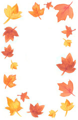 Watercolor illustration fall leaves orabge yellow red ornate
