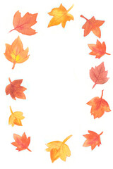 Watercolor illustration fall leaves orabge yellow red ornate
