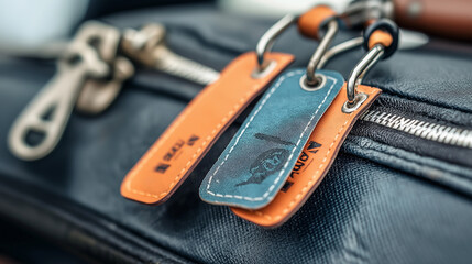 Close-Up of Luggage Tags Attached to a Suitcase