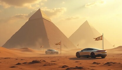 pyramids and cars