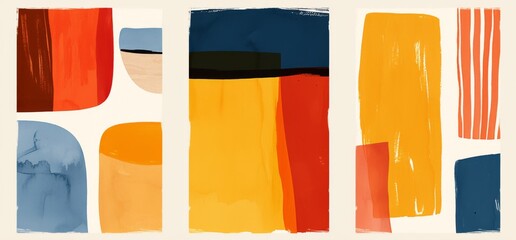 Set of Three colorful  frame  in Red, Blue, and Orange on a Clean White Background with geometric shape