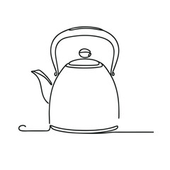 Kettle. Icon. Vector drawing. One line art. A simple drawing of a continuous line of a kitchen electric appliance.