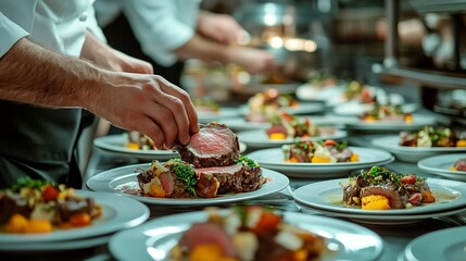 Chef Preparing Fine Dining Dish in Restaurant Kitchen. AI generated illustration