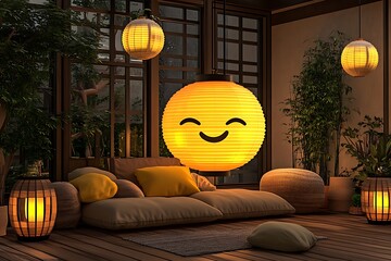 Smiling Lantern in a Cozy Japanese-Style Patio
