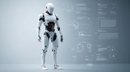 Fototapeta premium Futuristic Robot in Glowing Digital Environment