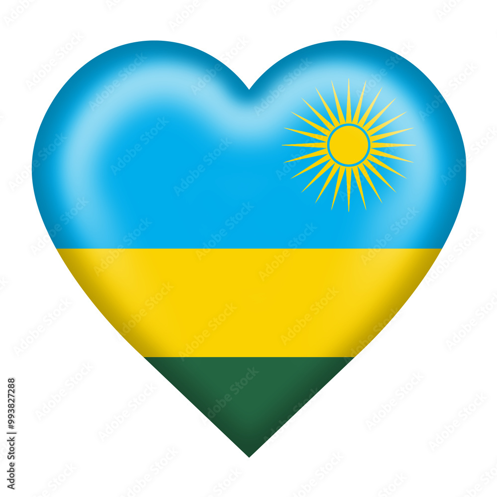 Poster rwanda flag heart button with clipping path