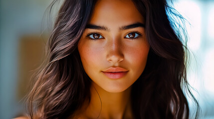 Fototapeta premium Close-up portrait of a young attractive woman.