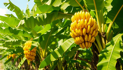 Ripe Bananas on a Banana Tree.