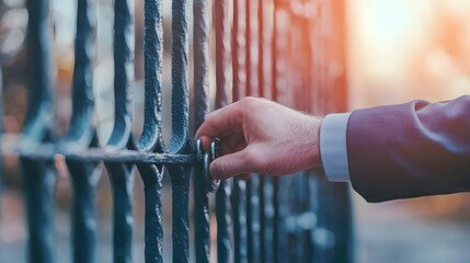 Businessman Unlocking Gate to New Opportunities