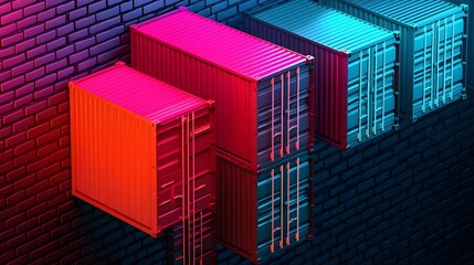 Cargo Containers Behind Digital Wall in Urban Setting