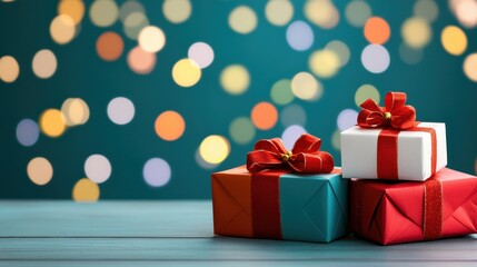 Festive Christmas Presents Under Colorful Lights