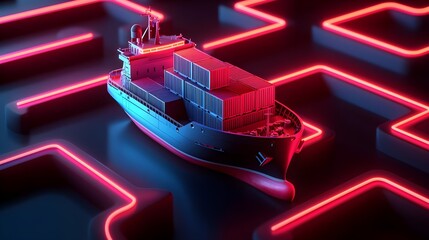 Cargo Ship Navigating Through a Digital Maze