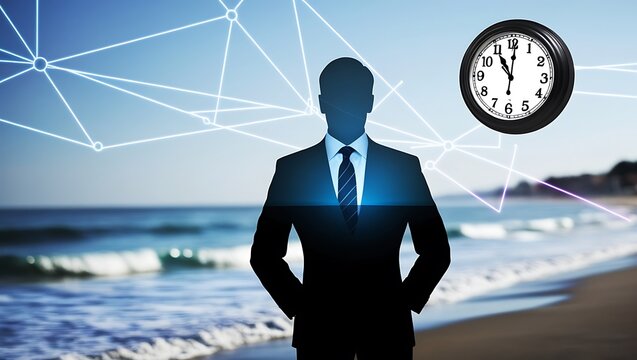 Businessman Stands Ready: Harnessing Time Management for Seamless Project Planning in Internet Technology