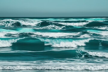 Fototapeta premium Blue and White Abstract Ocean Waves with Teal Patterns and Liquid Texture