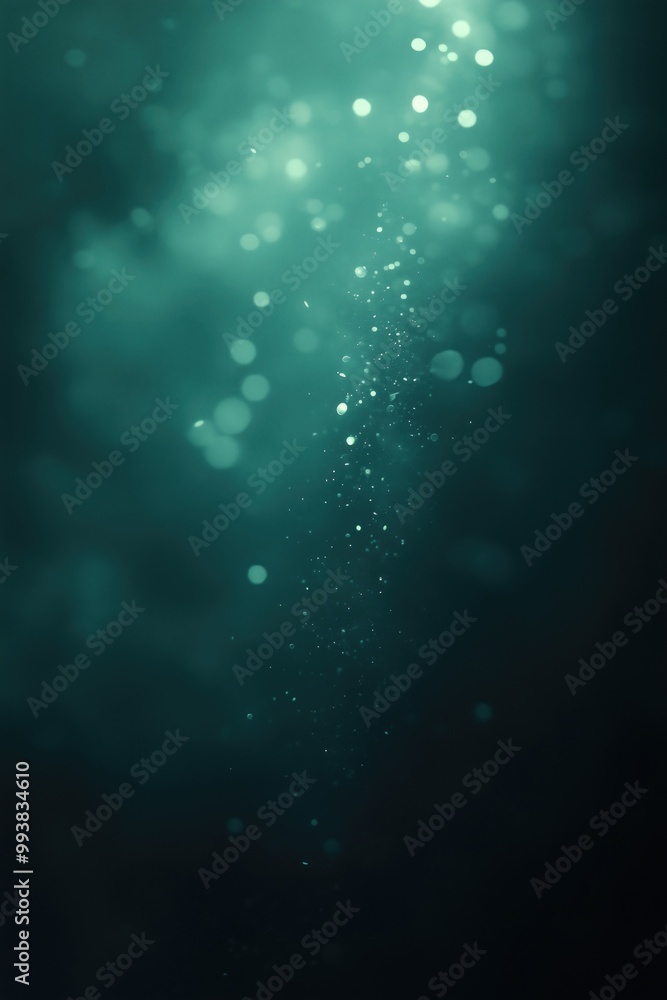Aufkleber a shimmering dark green background with soft bokeh effects and light particles.